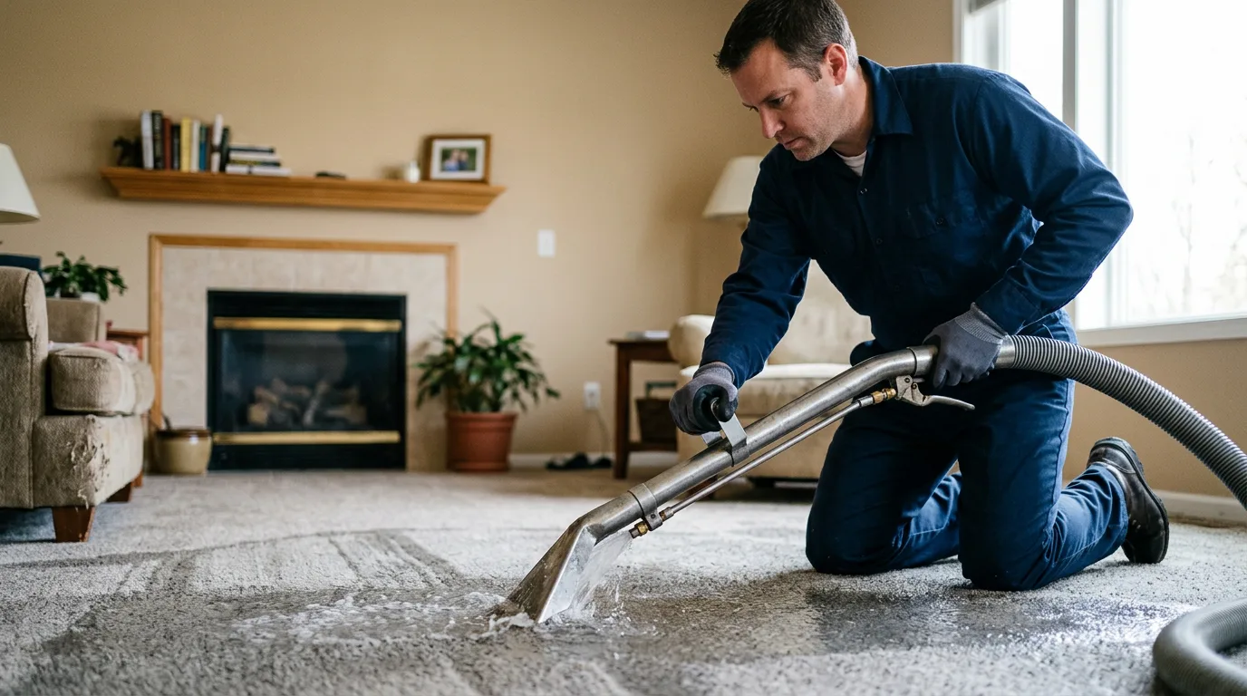 Water damage restoration technician working near Charleston, IL